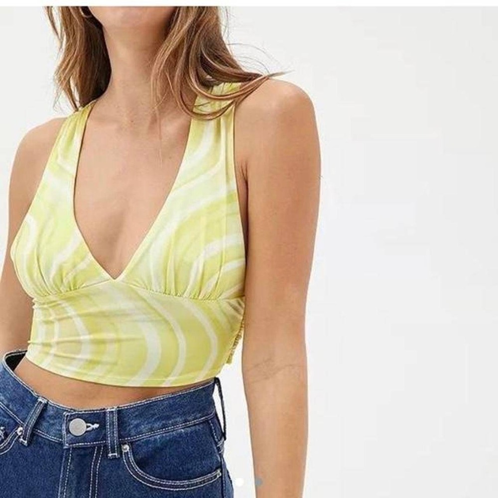 Urban Outfitters Yellow Halter Top Plunge Crop Top Tie Back‎ Summer Top